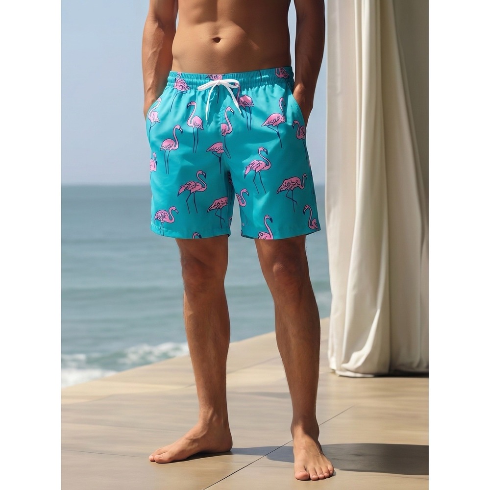 Chubbies Swim Trunks Mens 2XL Blue Flamingo Print Mesh Lined 5.5" Inseam